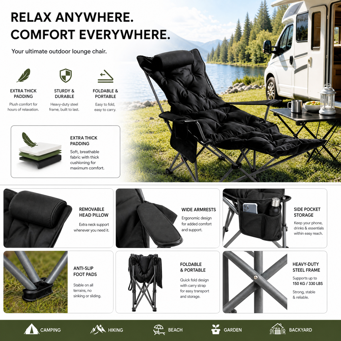 Verstellbarer Outdoor-Klappstuhl ☀️🏕️