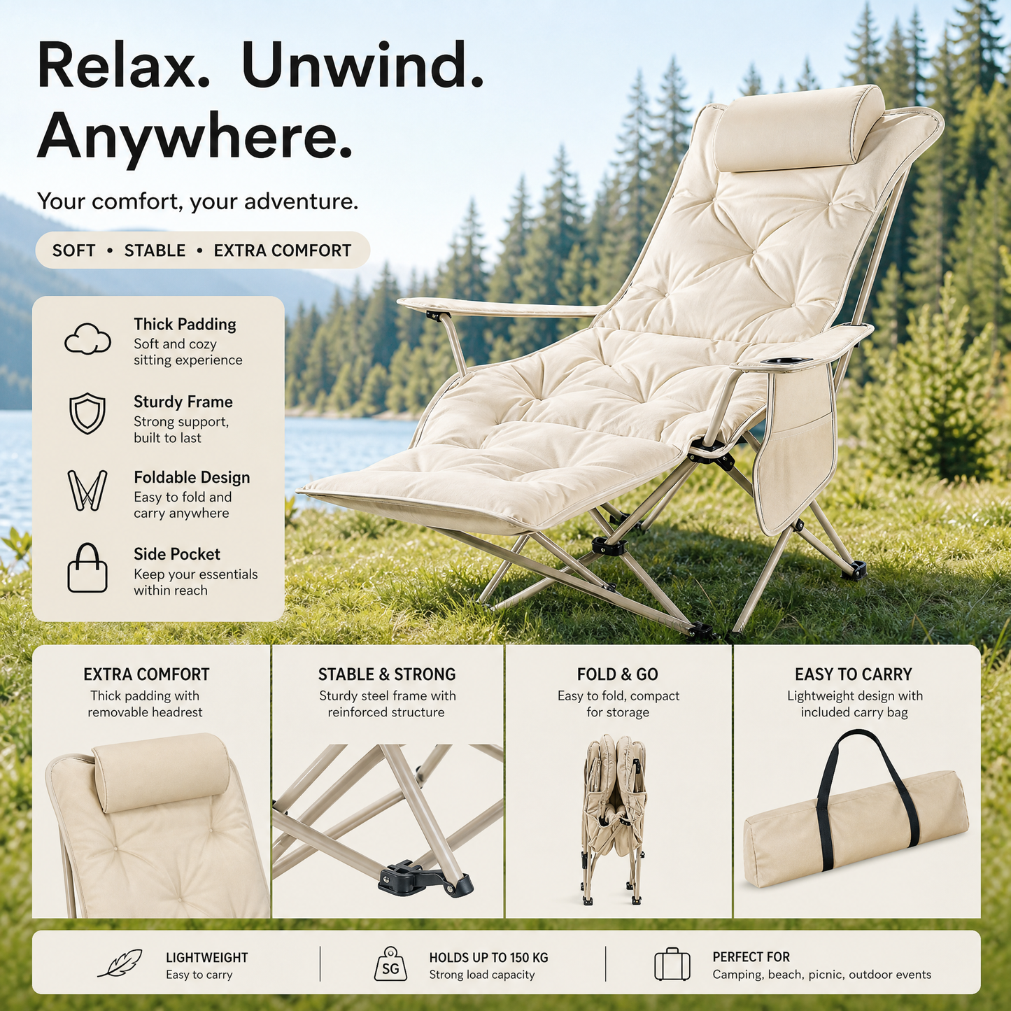 Verstellbarer Outdoor-Klappstuhl ☀️🏕️